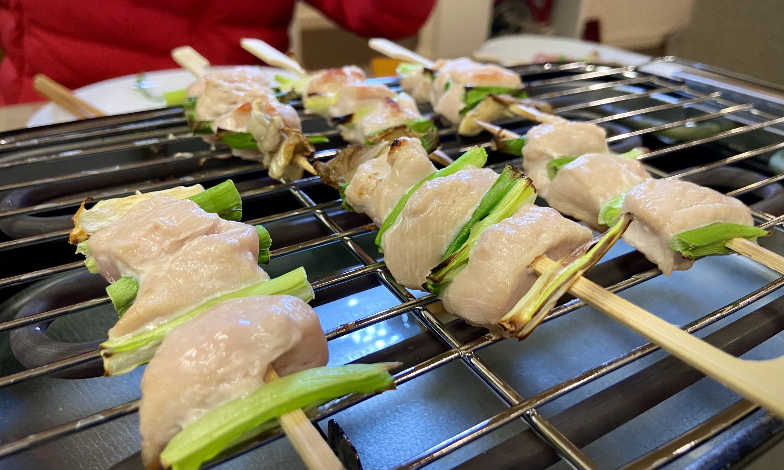 chicken and green onion skewers