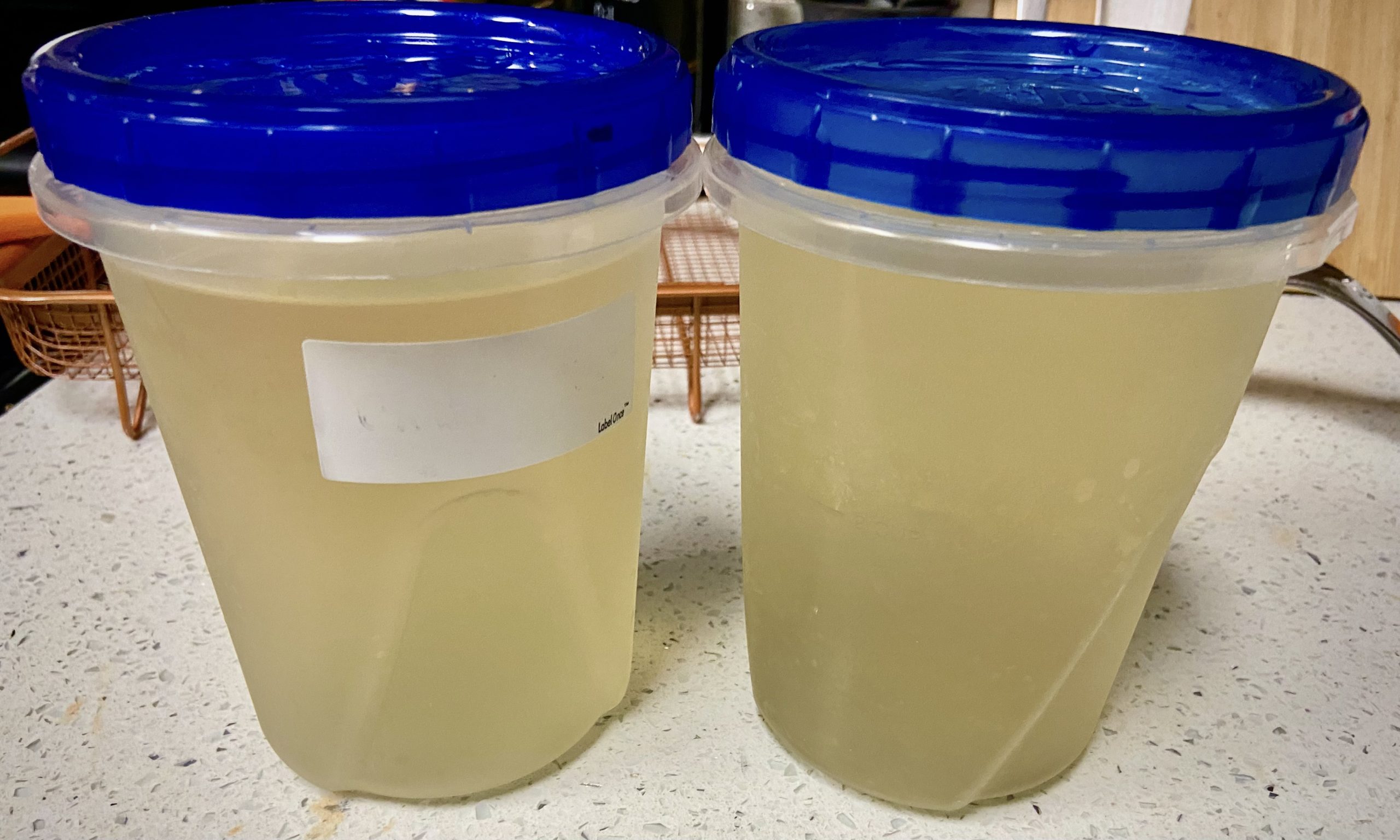 dashi stock in 2 quart containers