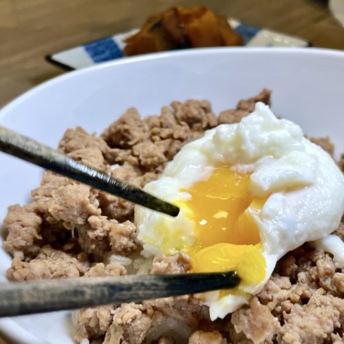 turkey soboro rice bowl with egg