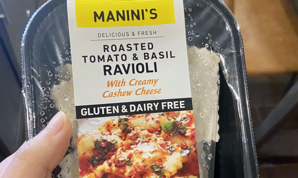 box of manini's roasted tomato & basil ravioli